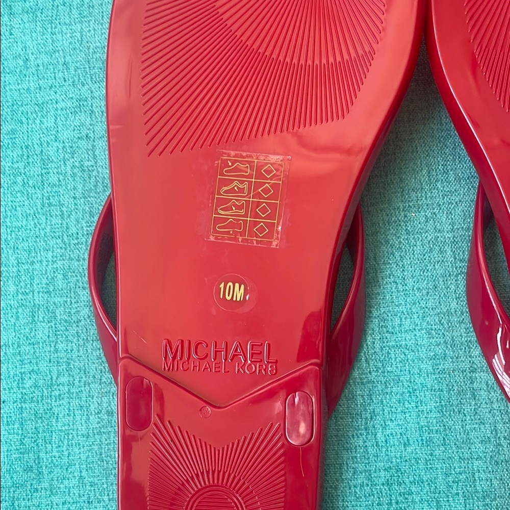 NEW- Michael Kors Red and Tan Striped Sandals - Picture 5 of 6